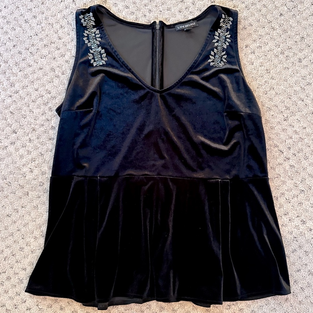 Lane Bryant beaded velvet peplum sleeveless top